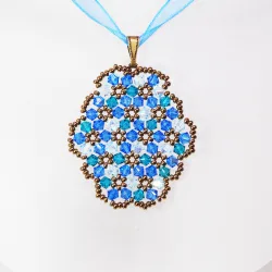 Pendant 40cm - Marissa Oval-Blue Organza - Pendant 40cm - Laiton bronze
